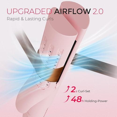 TYMO Airflow 2.0 Curling Iron Flat Iron - Hair Straightener and Curler 2 in 1, 1.25 Inch Curling Wand for Long Short Hair, Dual Voltage for Travel, 54 Million Ionic, Anti-Tangle, 5 Temps, Pink thumbnail 2