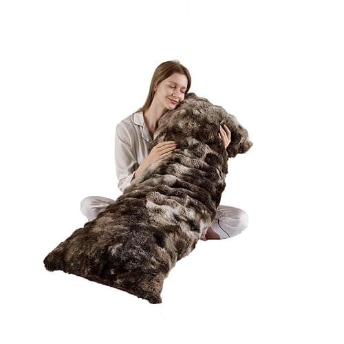 Luxury Shaggy Faux Fur Body Pillow,Fluffy Bed Pillow with Zipper Closure,Soft Decorative Plush Full Long Pillows,Fuzzy Hug Pillow for Living Room Side Sleeper & Pregnancy 20"x54" Tie-dye Coffee - Image 1