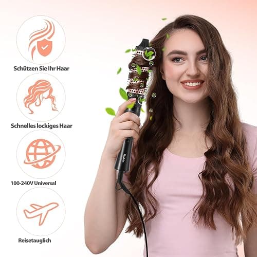 Haglater Lockenstäb 5 in 1, Keramik Lockeneisen mit Multifunktion Lockenbürste, Lockenstabe mit Verschiedenen Aufsätzen Große und Kleine Locken 9-38mm thumbnail 3