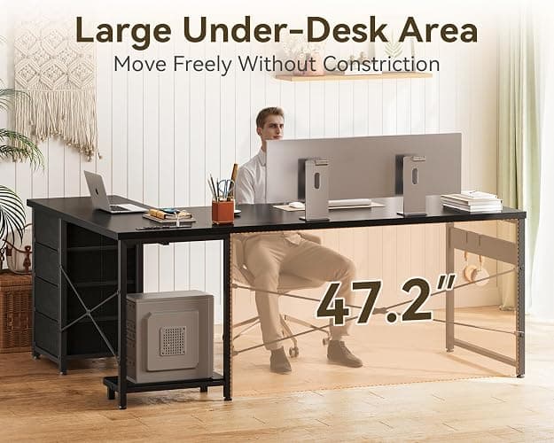 AODK L Shaped Gaming Desk with 4 Drawers, 61" Reversible Home Office Desks with Power Outlets, L Shaped Computer Desk with USB Charging Port and Host Stand, Corner Desk, Easy to Assemble, Black thumbnail 5
