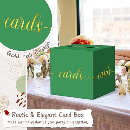 QIKSION Green Graduation Card Box, Gold Foil Gift Card Box for Graduation, Party, Wedding Reception, Birthday, Baby Shower, Raffle thumbnail 4
