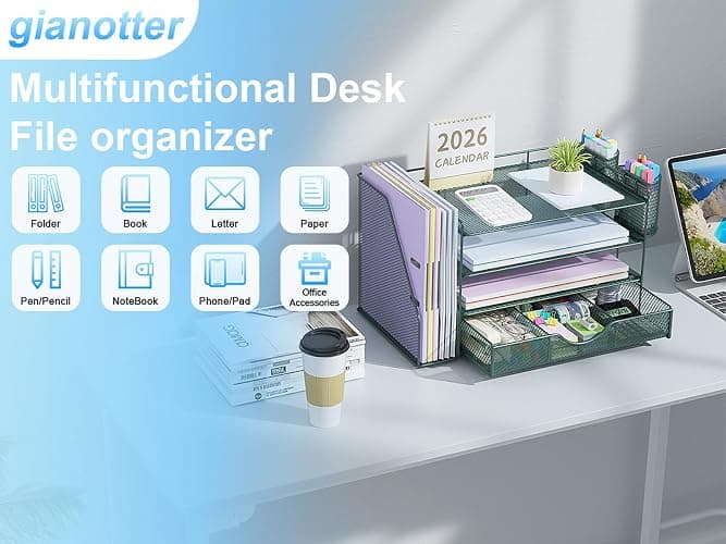 gianotter 4-Tier Desk Organizer with Drawers, File Holders, Letter Trays and Pen Holders - Workspace Accessories for Office Supplies (Green) thumbnail 6