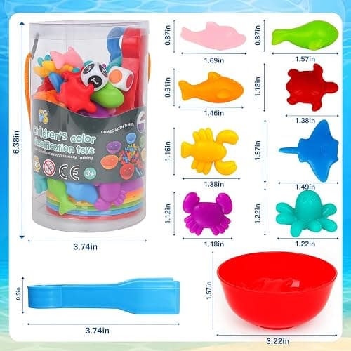 Sorting Colors Sea Animals Counting Toys with Matching Sorting Cups and Game Dices, Color Classification and Sensory Training Preschool Educational Learning Toys for Toddlers Kids Girls Boys Ages 3+ thumbnail 4