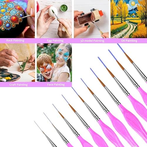 10PC Miniature Paint Brush for Fine Detailing, Detail Paint Brush,Small Painting Brushes for Art, Crafts, Acrylic, Watercolor, Model, Face, Paint by Number, Figurine (Magenta) thumbnail 4