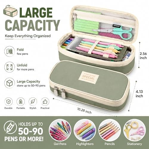 PUPTILY Pencil Case, Large Capacity Aesthetic Pencil Cases with Durable Zipper, Big Stationery Pencil Pouch for Women & Men, Adults Portable Storage Organizer Bag for College, Office, Travel (Green) thumbnail 2