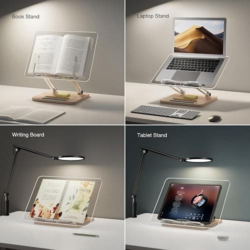 Adjustable Acrylic Book Stand for Reading, Book Holder with Pen Slot, Foldable Desktop Riser for Laptop, Recipe, Textbook - Hands-Free,Cookbook Stand, Clear Design with Page Clips - Clear Acrylic thumbnail 4