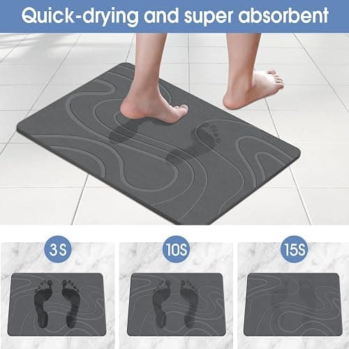 Veeloim Stone Bath Mat Diatomaceous Earth Shower Mat Non-Slip Super Absorbent Diatomite Stone Bath Mats for Bathroom Floor Quick Drying Natural Easy to Clean | Fast Drying, Super Absorbent, Non-Slip Design, Easy to Clean, Durable Diatomaceous Earth thumbnail 4