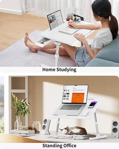 Laptop Bed Tray Table, SAIJI Adjustable Bed Desk for Laptop, Foldable Laptop Stand with Storage Drawer for Eating, Working, Writing, Gaming, Drawing (White, X-Large) - White thumbnail 3
