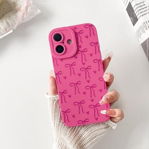 Lovmooful for iPhone 16 Plus Case Cute Ribbon Bowknot Heart-Hot Pink | Compatible for iPhone 16 Plus Case,Cool Design,for Girls Women,Soft TPU,Shockproof,Protective,Girly thumbnail 3