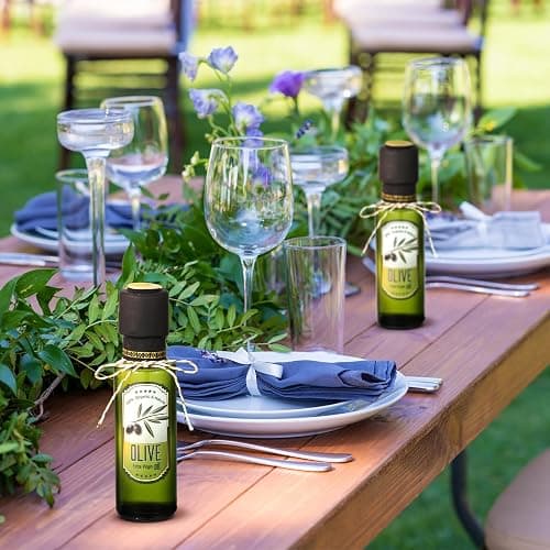 Reallnaive 40 Pcs 4 oz Mini Glass Olive Oil Bottles Empty Sauce Condiment Bottles with Dropper Inserts and Sticker Seals Caps for Gifts Kitchen (Olive Pattern,Dark Green) thumbnail 6
