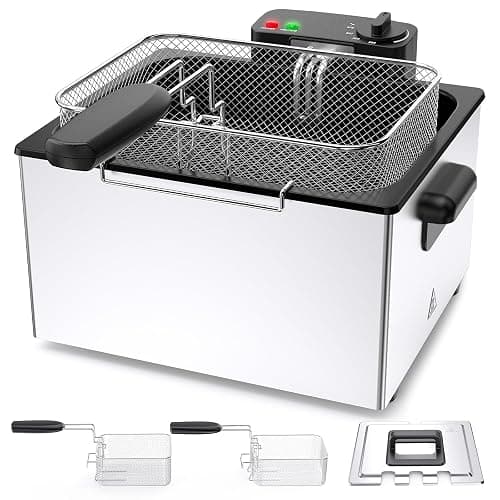 OLIXIS 5L Stainless Steel Deep Fryer, Electric Fryer with 3 Blankets, Lid with Viewing Window, 1800W Power, 4 Temp Control for Home Kitchen, Fried Chicken, Shrimp, French Fries, Silver - Image 1