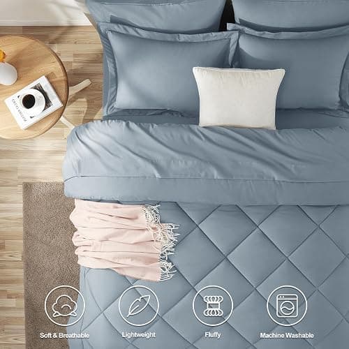 CozyLux Queen Comforter Set Dusty Blue - Bed in a Bag Queen Size 7 Pieces, Luxury Soft Bed Set for All Seasons, Bedding Set with Down Alternative Comforter, Sheets, Pillowcases & Shams, Grayish Blue thumbnail 2