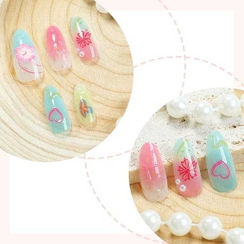 30pcs Summer Press on Nails Medium Almond Fake Nails with 3D Flower Starfish Designs Summer Beach False Nails Pearl Glue on Nails Handmade Full Cover Acrylic Nails Stick on Nails for Women thumbnail 7