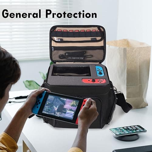 Portable Nintendo Switch Case Large Carrying Storage Bag Compatible with Nintendo Switch/Switch OLED/ Switch Lite, Soft Lining Hard Case for Nintendo Switch Console Pro Controller & Accessories thumbnail 8