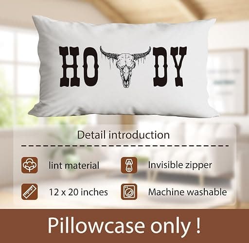 huester Western Pillow Covers 12x20, Western Throw Pillows Cases, Cow Skull Howdy Sign Pillows Decorative Throw Pillows Cover, Western Cow Bull Skull Home Bedroom Living Room House Decor thumbnail 7