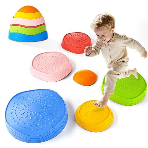 Oranmew Stepping Stones for Kids – Toddler Stepping Stones for Balance and Sensory Play, Non-Slip Indoor and Outdoor Balance Toys for Boys and Girls Age 3+, Stackable 6 Pcs Set - Image 1