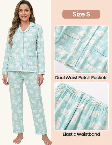CHUNG Women Flannel Pajamas Set Brushed Cotton Button Tops Pants S-XL Sleepwear Loungewear Cozy Warm Winter thumbnail 3