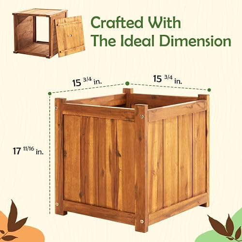 Idzo Set of 2 Hardwood Outdoor Flower Box, Durable Acacia Wood Flower Boxes for Outdoor Plants with Ergonomic Handles, Drainage Holes, Multiple Sizes Wood Bucket Planter for Home Décor thumbnail 2