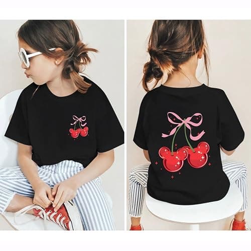 Vieawfi Magic Kingdom Shirts for Girls Bow Cherry Graphic Cute T Shirt Kids Toddler Holiday Vacation Trip Tees Preppy Tops thumbnail 6