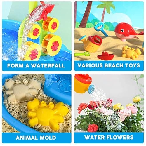 VATOS 3 Tier Sand Water Table, Kids Splash Sand Table Water Toys for Aged 3 4 5 6 7 8 9, Activity Sensory Table Summer Beach Outside Toys for Toddlers Kids thumbnail 8