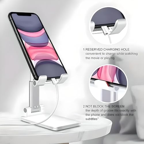 Betron Adjustable Phone Stand for Desk, Foldable Holder for iPhone, Samsung, All Smartphones (White) thumbnail 2