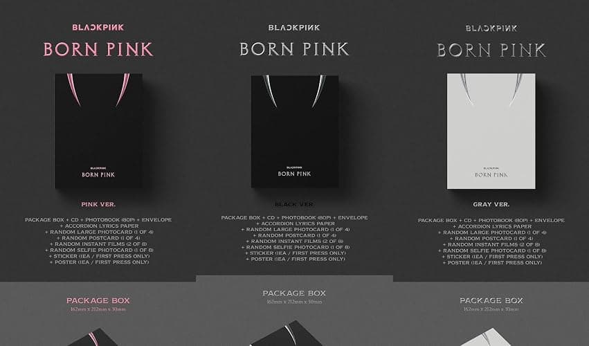 BLACKPINK BORN PINK 2nd Album BOX SET Version CD+Photobook+Accordion Lyrics Paper+Large Photocard+Postcard+Instant Film+Selfie Photocard+Tracking (SET(BLACK+PINK+GRAY)) thumbnail 2