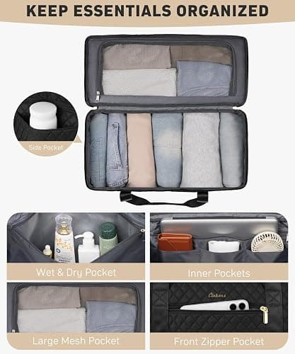 CLOKARS Travel Weekender Bags for Women: Overnight Bag with Shoe Compartment Large Travel Duffle Bag with Toiletry Bag Carry on Bag Personal Item Bag with Wet Pocket Hospital Bag for Women Black thumbnail 3
