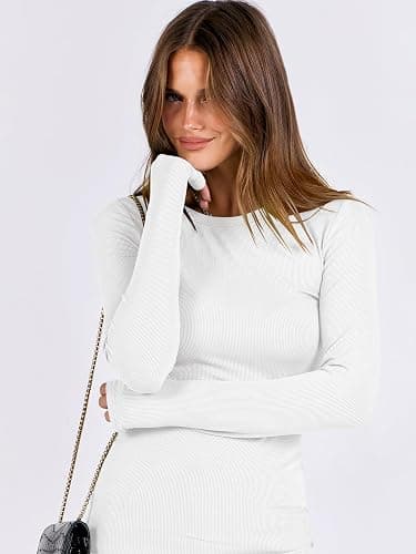 ANRABESS Women Long Sleeve Shirts Rib Knit Slim Fit Tops Basic Tee 2025 Fall Outfits Casual T-Shirt Underscrubs Layer Clothes thumbnail 6