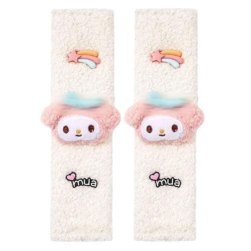 Akutoer Kawaii Car Seat Belt Strap Cover, Cute 2 Pieces Set Anime Seat Strap Neck Protector Car Decorations for Women (White Melo) - Pink - Image 1