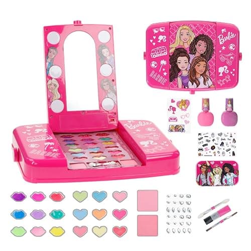 Barbie Beauty Vanity Set with Light-Up Mirror, Includes Lip Gloss, Eye Shadow, Brushes, Nail Polish, Accessories, and More! Ages 3+ Perfect for Parties, Sleepovers, and Makeovers, by Townley Girl - Image 1