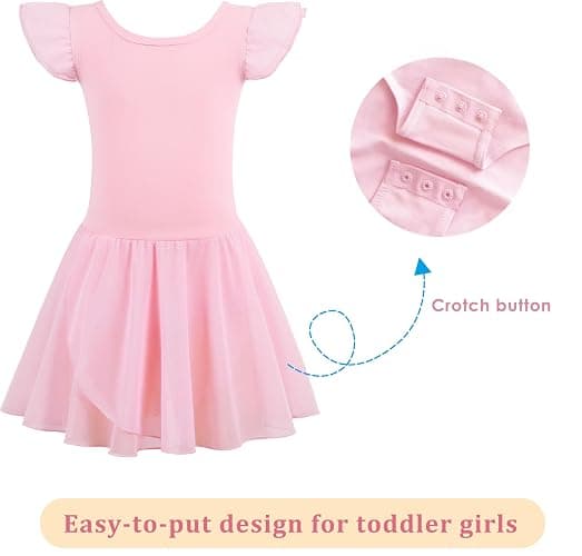MdnMd Girls Dance Ballet Leotards Dresses for Toddler Ballerina Outfit Skirt Hollow Knot Back Flutter Sleeve thumbnail 4