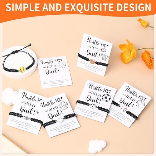 AIOMOB 12 Sets Sports Bracelets Gifts Adjustable Woven Bracelets with Inspirational Cards Volleyball Basketball Football Soccer Tennis Softball Gift for Spots Team Players Party Favors bulk thumbnail 6
