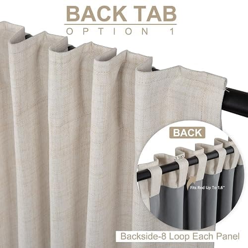 100% Blackout Shield Linen Blackout Curtains for Bedroom 120 Inches Long, Back Tab/Rod Pocket Living Room Drapes, Thermal Insulated Blackout Curtains 2 Panels Set, 50" W x 120" L,Cream thumbnail 3