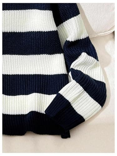 RoseSeek Girl's Striped Off The Shoulder Sweaters Long Sleeve Color Block Knit Pullover Tops Fall Jumper thumbnail 4