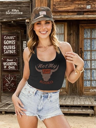 YHHR Women's Cowgirl Country Concert Western Sleeveless Crop Tank Top | Vintage Western Cowboy Tank Country Music Shirts Sexy Ripped Crop Tops Rodeo Graphic Tops Outfits thumbnail 5