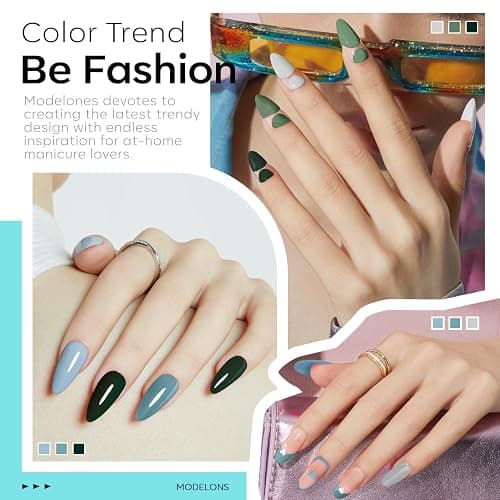 modelones Gel Nail Polish Set - 6 Colors Misty Gray Dark Green Glitter Gel Polish Kit Sage Green Baby Blue Nail Polish Soak Off LED Nail Lamp Nail Kit Fall Winter Nails Salon DIY Gift thumbnail 3