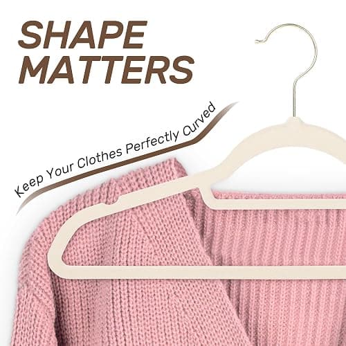 Sishynio Premium Velvet Hangers 30 Pack with Gold Hooks, Non-Slip, Space Saving Felt Clothes Hangers, Sturdy Slim Flocked Hanger for Dresses, Coats, Tie and Pants(Beige) thumbnail 6