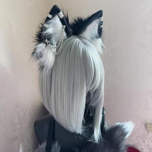 Ekwikzz Wolf Ears Tail Set Fox Wolf Headbands Clips Fluffy Cosplay Costumes, Gothic Punk Accessories for Halloween thumbnail 5