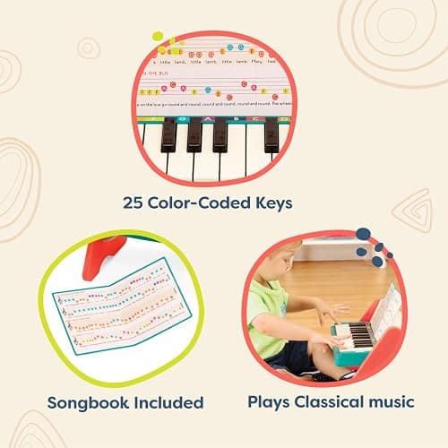 B. toys Wooden Piano, Mini Maestro with Color-Coded Songbook | Wooden piano toy with color-coded keys and songbook featuring 6 classical compositions; 3+ Years thumbnail 6