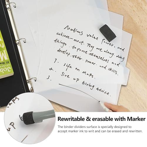 HABGP 10Pcs/2 Set 5 Tab Dividers for 3 Ring Binder, 10 Pcs White 3 Ring Binder Dividers with Tabs, Page Folder Dividers, Plastic File Dividers with Tabs, Three Ring Binder Index Dividers thumbnail 3