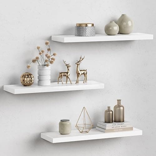 Forbena 24 Inch Floating Shelves for Wall Decor, White Wall Book Shelves for Bedroom, Large Long Deep Hanging Shelves for Bathroom Office Laundry Living Room Kitchen Closet Storage - Set of 3 - Image 1