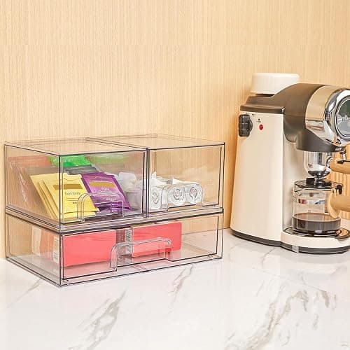 Vtopmart Stackable Storage Drawers Set of 5, Clear Plastic Organizer Bins for Baby Bottle, Beauty Supplies Storage, Ideal for Kichen Countertop, Vanity, Bathroom, Cabinet, Pantry Organization thumbnail 7
