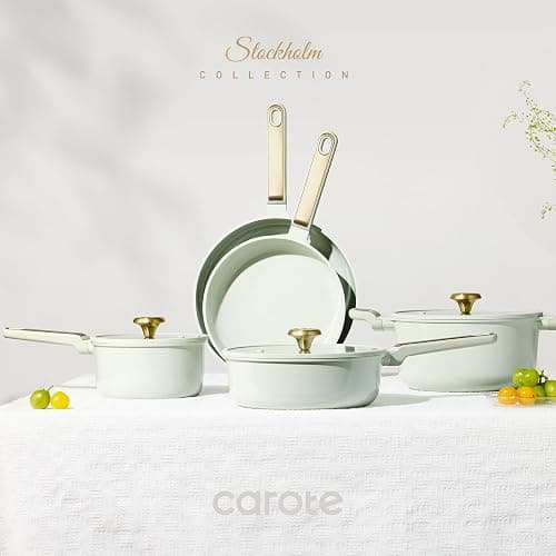 CAROTE Ceramic Cookware Set Nonstick, 14pcs Pots and Pans Set Nonstick, Non-Toxic & PFAS-Free, Dishwasher, RV/Camping Cookware Set, Cooking Pots with Lids, Sage Green thumbnail 2