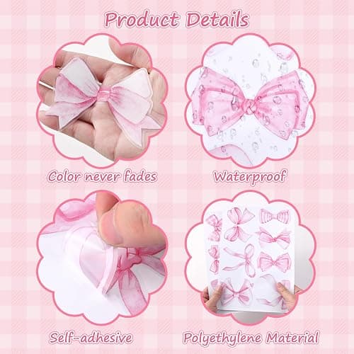 8Sheets 60Pcs Pink Bow Wall Stickers and Decals，Bow Wall Decor for Girls Room Coquette Decor Bow Wallpaper Peel and Stick for Kindergarten Nursery Bedroom thumbnail 4