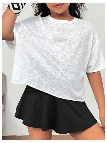 QJQ Girl's Open Back Workout Tees Cut Out Short Sleeve Crew Neck Loose Fit Running T Shirts thumbnail 4