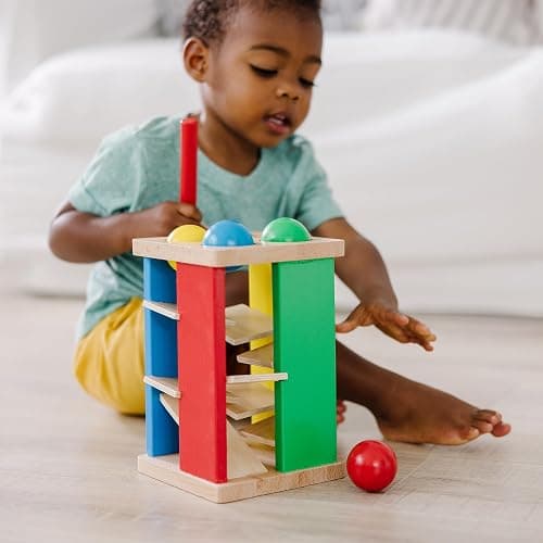 Melissa & Doug Deluxe Pound and Roll Wooden Tower Toy with Hammer, White thumbnail 2