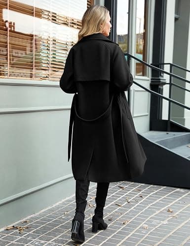 AFFA Women's Double Breasted Trench Coat Elegant Lapel Collar Jacket Winter Fall Slim Long Outerwear with Belt Pockets thumbnail 8