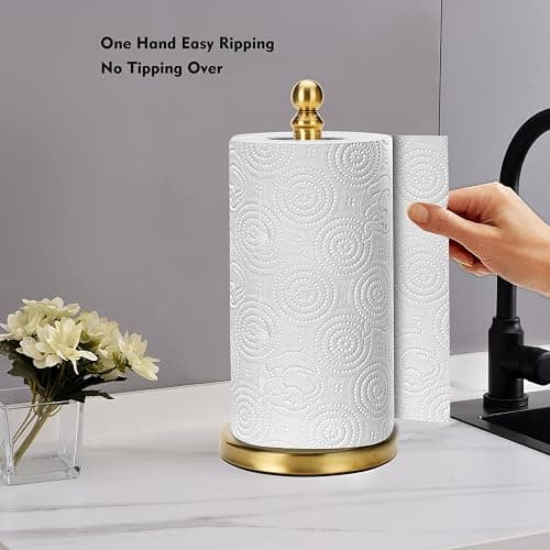 Fatizon Paper Towel Holder Stand, Gold Paper Towel Holder Countertop, with Weighted Base for One-Handed Operation (Gold) thumbnail 2