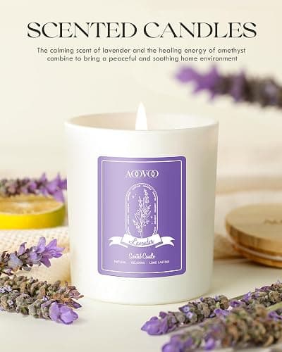 AOOVOO Lavender Scented Candles for Women - Aromatherapy Candle with Crystals Inside, 10oz Soy Candles for Home Scented, Birthday Gifts Christmas Candle for Women Mom thumbnail 7