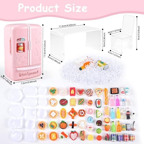 95 Pcs Dollhouse Refrigerator Mini Fridge Table Dining Car Toy with Food Set Kitchen Furniture Miniatures Party Fruits Juice Milk Desserts for Children Drink Cake Pretend Play Game Fake Ice Cubes thumbnail 3